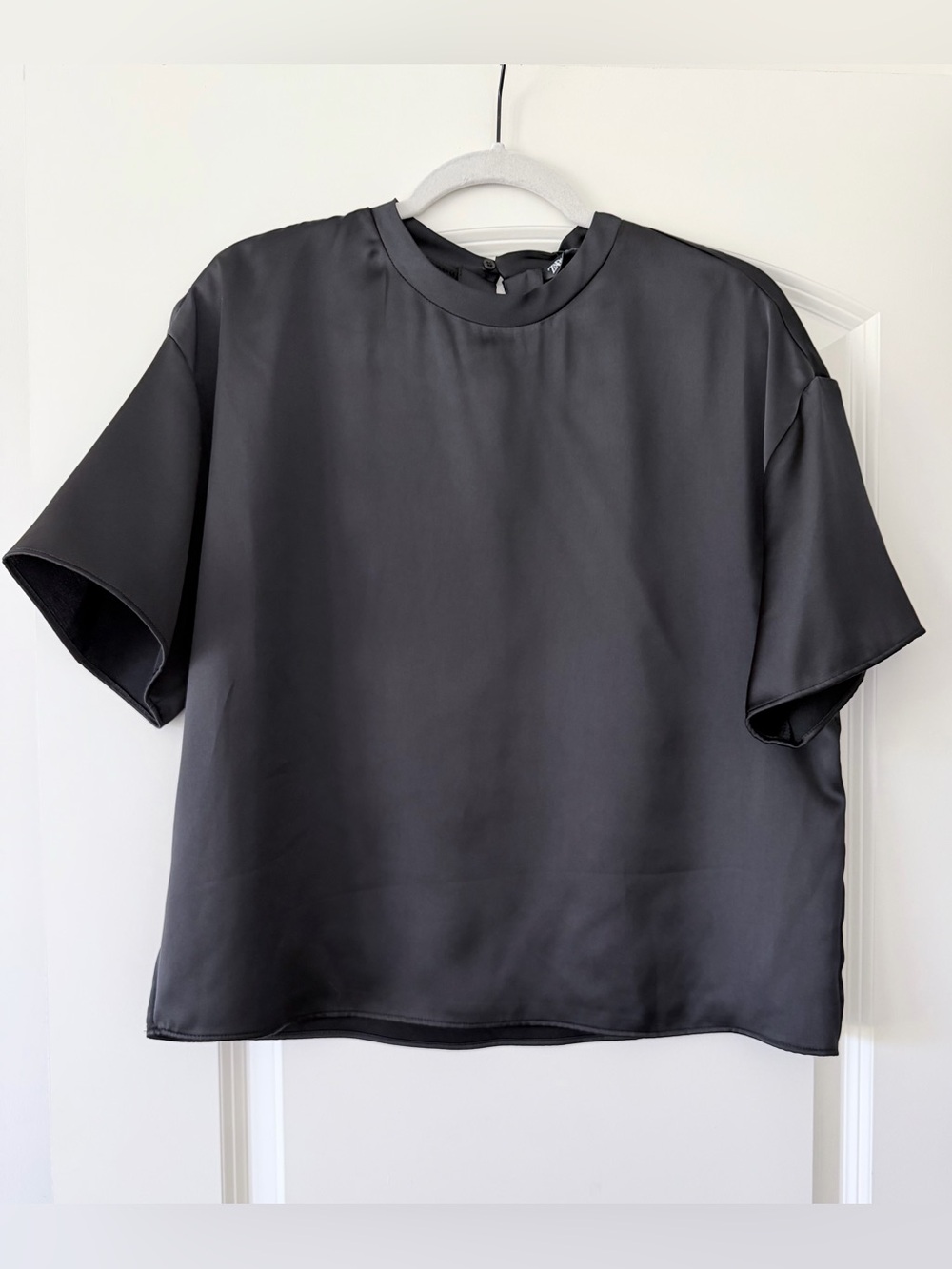NWT Zara Satin Black Short Sleeve Blouse